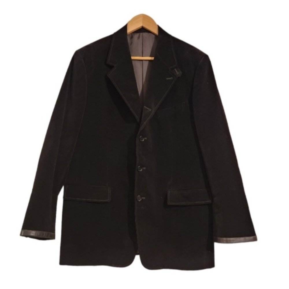 Black Corduroy Sports Jacket with Leather Elbow Patch and Leather Trim on Sleeve